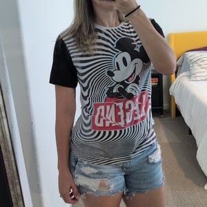 Disney Shirt Mickey Mouse Legend T-shirt Black and White Zebra Stripe XS/S